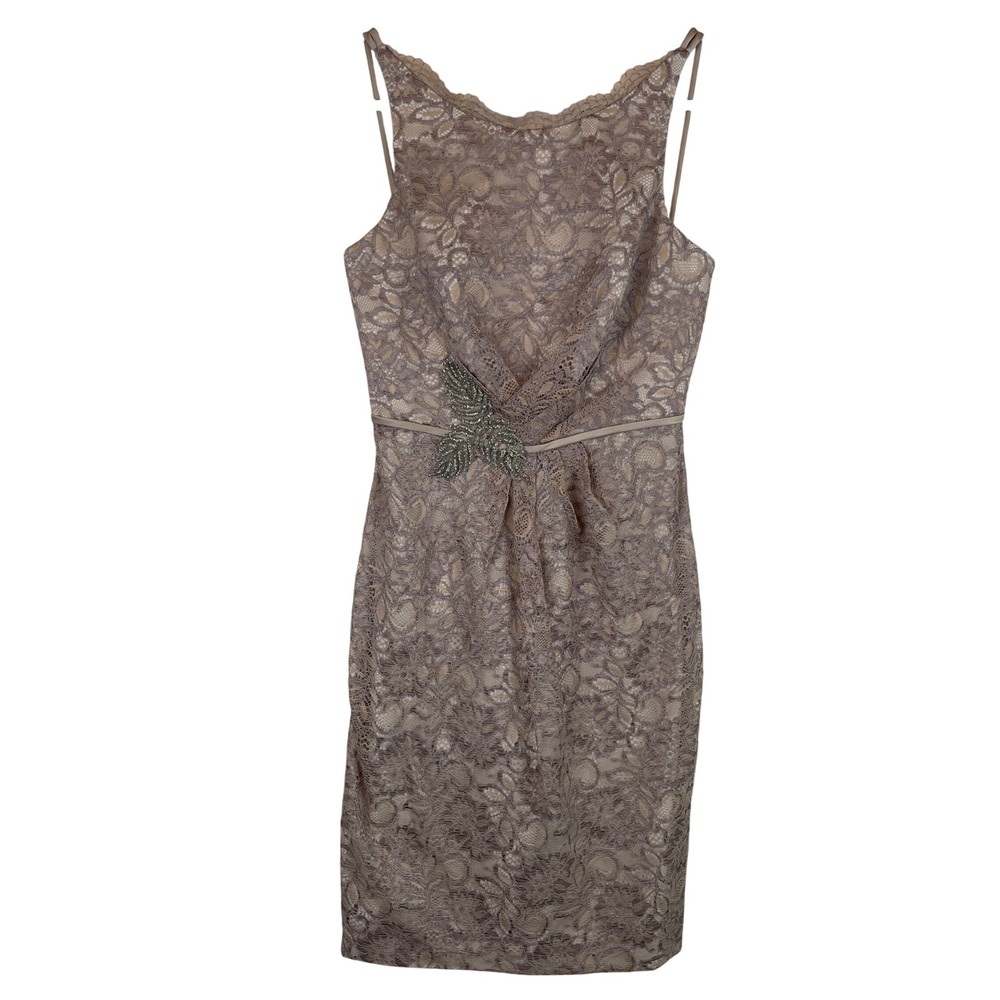 Truly Zac Posen Lace Cocktail Dress Taupe Mauve Beaded Sheath ZP285042 Womens‎ 6